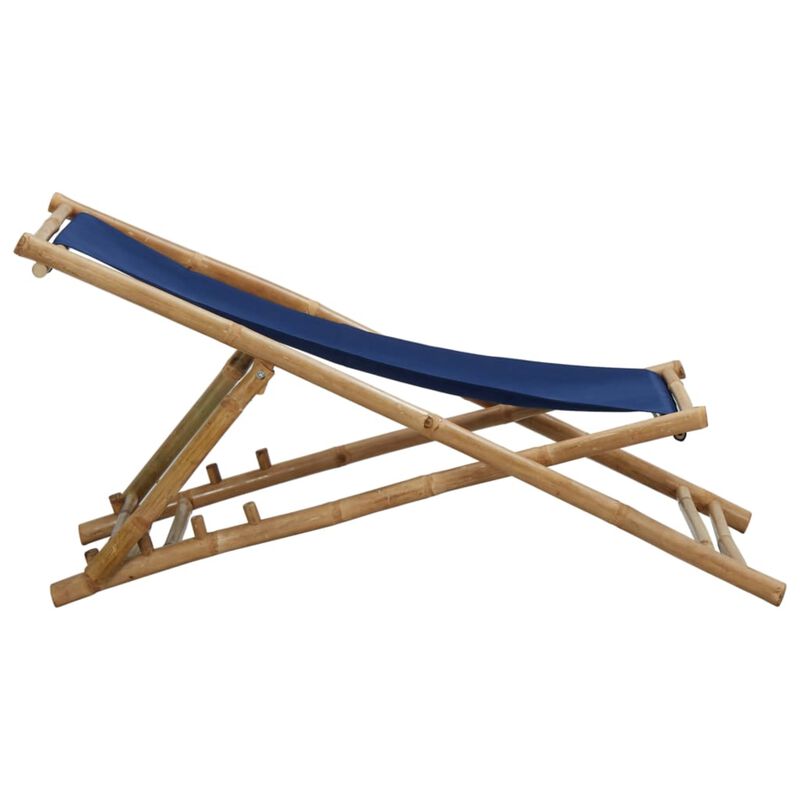 vidaXL Deck Chair Bamboo and Canvas Navy Blue