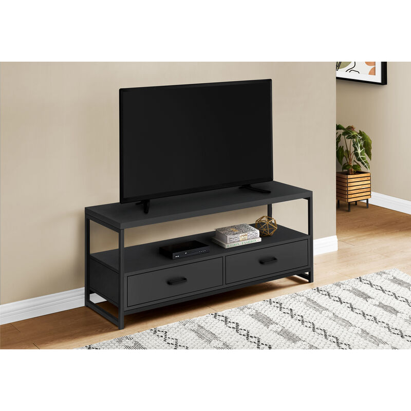 Monarch Specialties I 2870 Tv Stand, 48 Inch, Console, Media Entertainment Center, Storage Drawers, Living Room, Bedroom, Laminate, Metal, Black, Contemporary, Modern