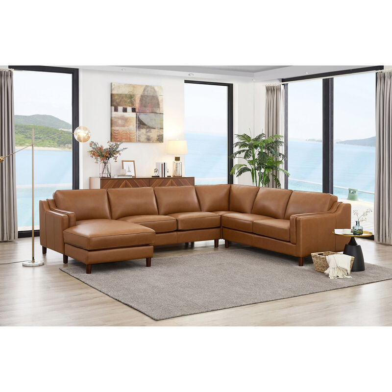 Bella Top Grain Leather U-Shaped Sectional with Left Chaise