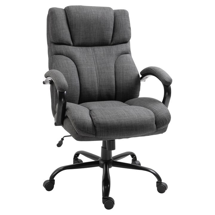 Dark Grey 500lbs Big and Tall Office Chair with Wide Seat, Ergonomic Executive Computer Chair with Swivel Wheels and Linen Finish
