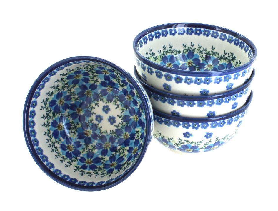 Blue Rose Polish Pottery Stars & Stripes 4 Piece Dessert Bowl Set