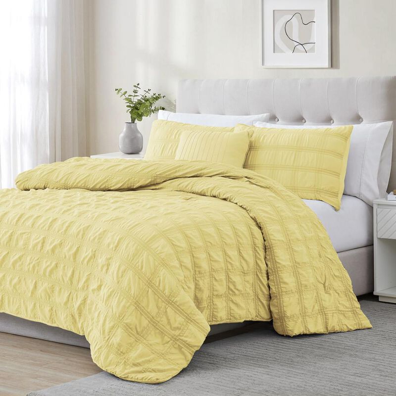 Ramallah Eliza Seersucker Comforter Set - 4-Piece - King 86x102", Yellow