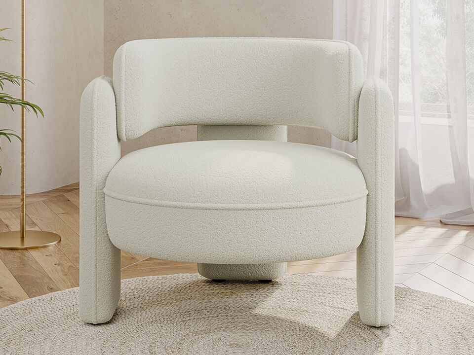 BELLEZE Modern Sherpa Accent Chair, Sherpa Boucle Chair Barrel Accent Chair Comfy Round Upholstered Armchair Side Corner Chair for Living Room, Bedrooms, Office, Reading Nook - Quinton (White)