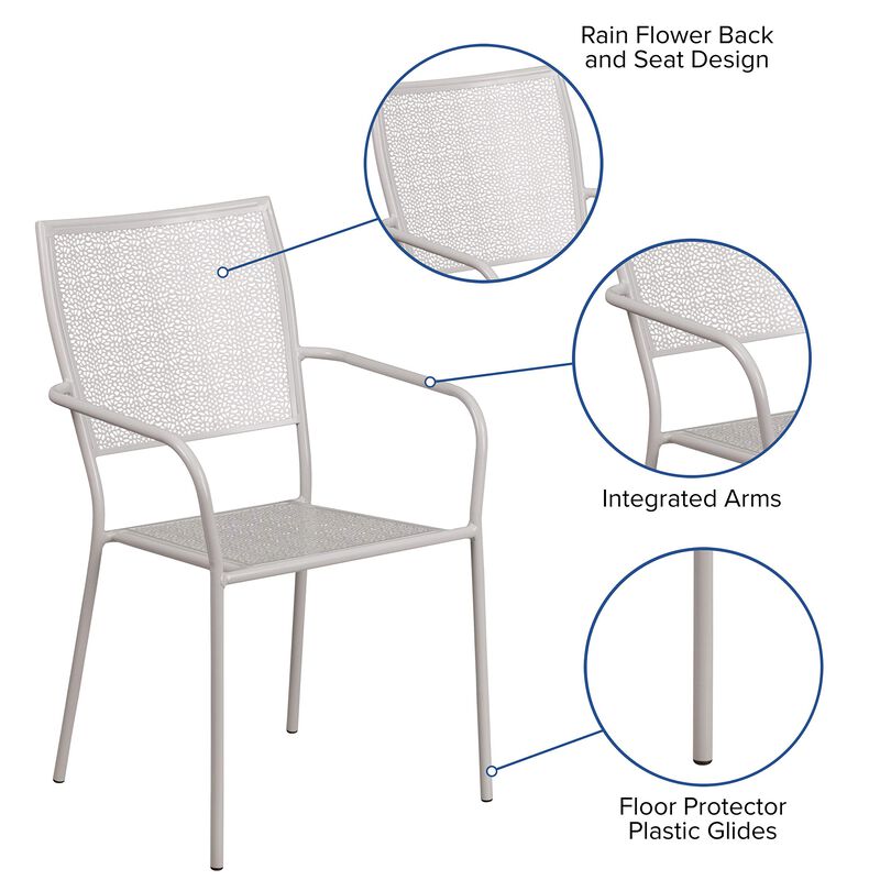 Flash Furniture Commercial Grade Light Gray Indoor-Outdoor Steel Patio Arm Chair with Square Back
