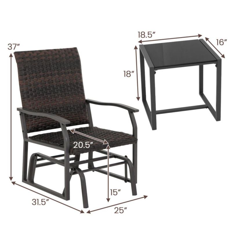 Hivvago 3 Piece Patio Gliding Set with Tempered Glass Coffee Table All Weather