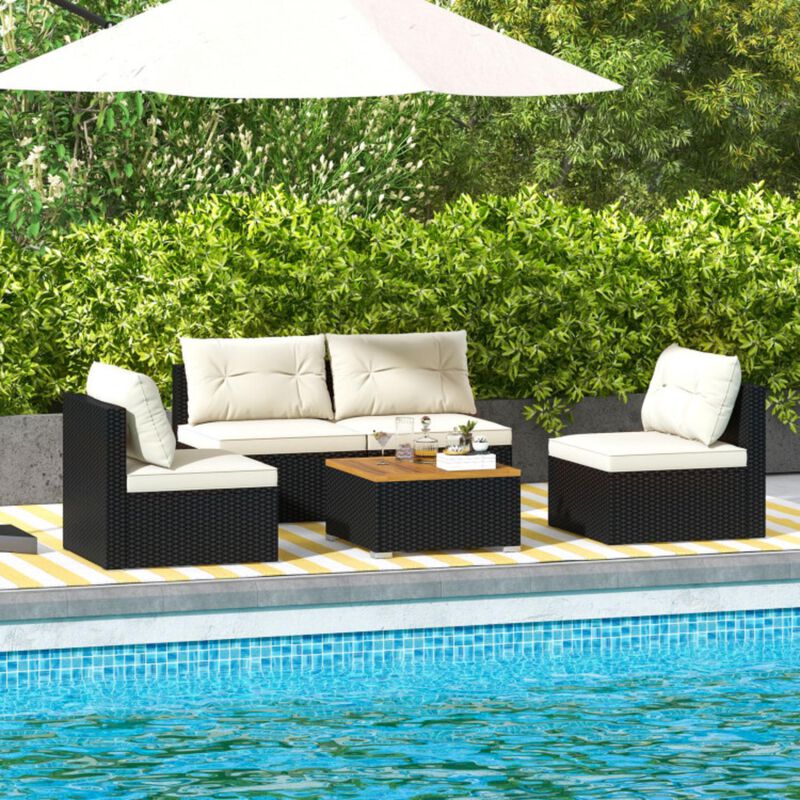 Hivvago 5 Piece Outdoor Furniture Set with Solid Tabletop and Soft Cushions