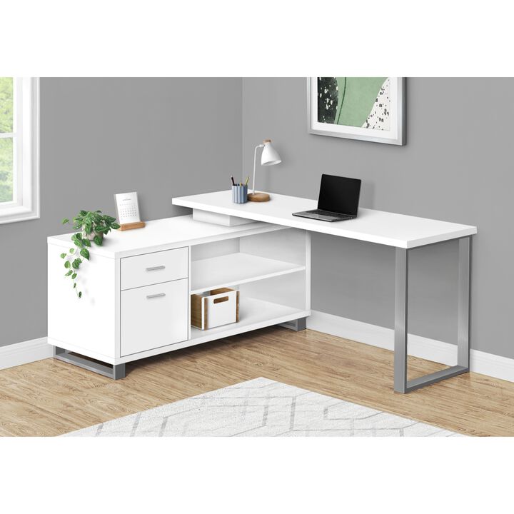 Computer Desk, Home Office, Corner, Storage Drawers, 72"L, L Shape, Work, Laptop, Metal, Laminate, White, Grey, Contemporary, Modern