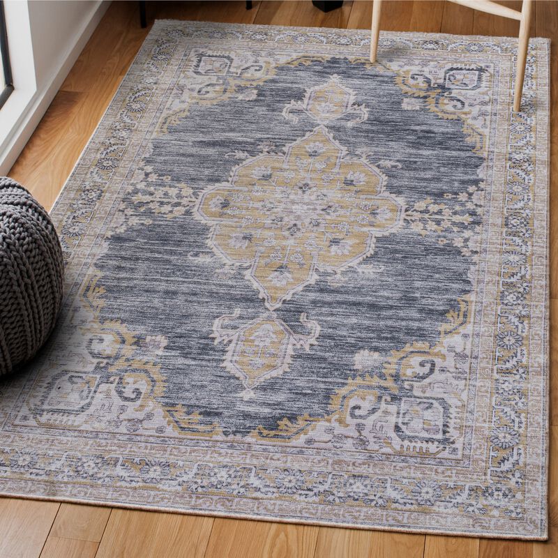 Wincer Chenille Cottage Medallion Machine-Washable Area Rug