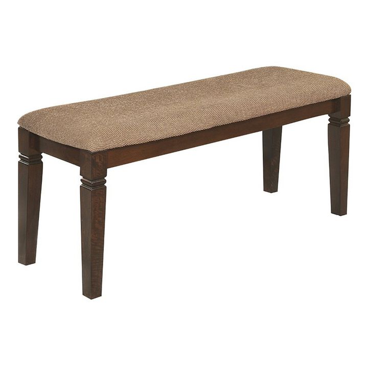 Fabric Upholstered Solid Wooden Bench, Light & Dark Brown-Benzara