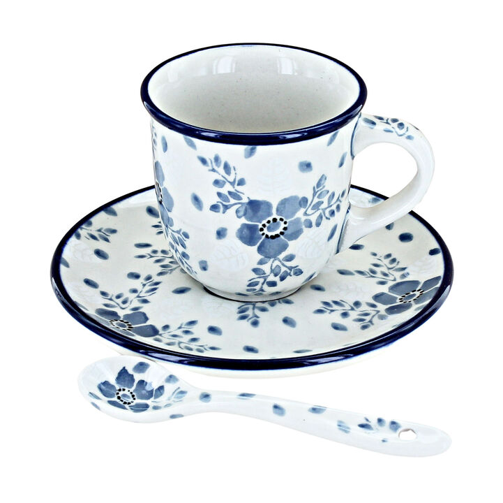 Blue Rose Polish Pottery Alyce Espresso Cup & Saucer with Spoon