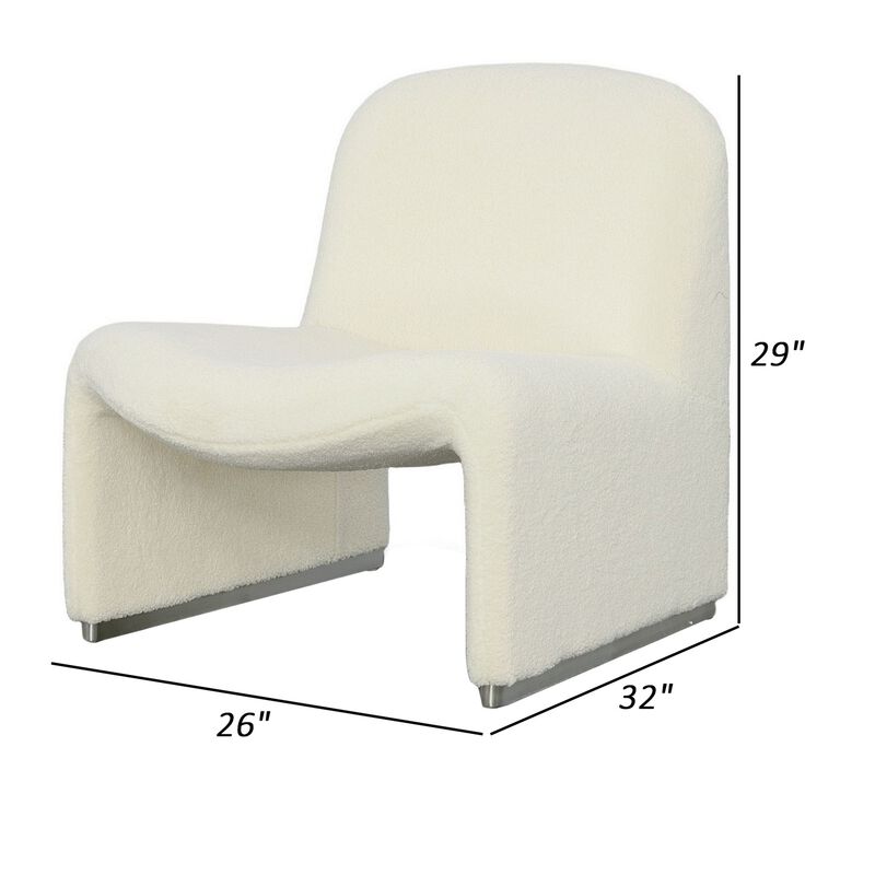 32 Inch Accent Chair, Curved Sloped Back, Off White Fabric Upholstery - Benzara