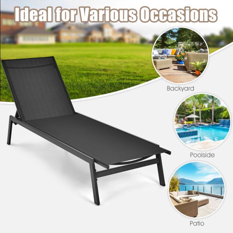 Outdoor Reclining Chaise Lounge Chair with 6-Position Adjustable Back
