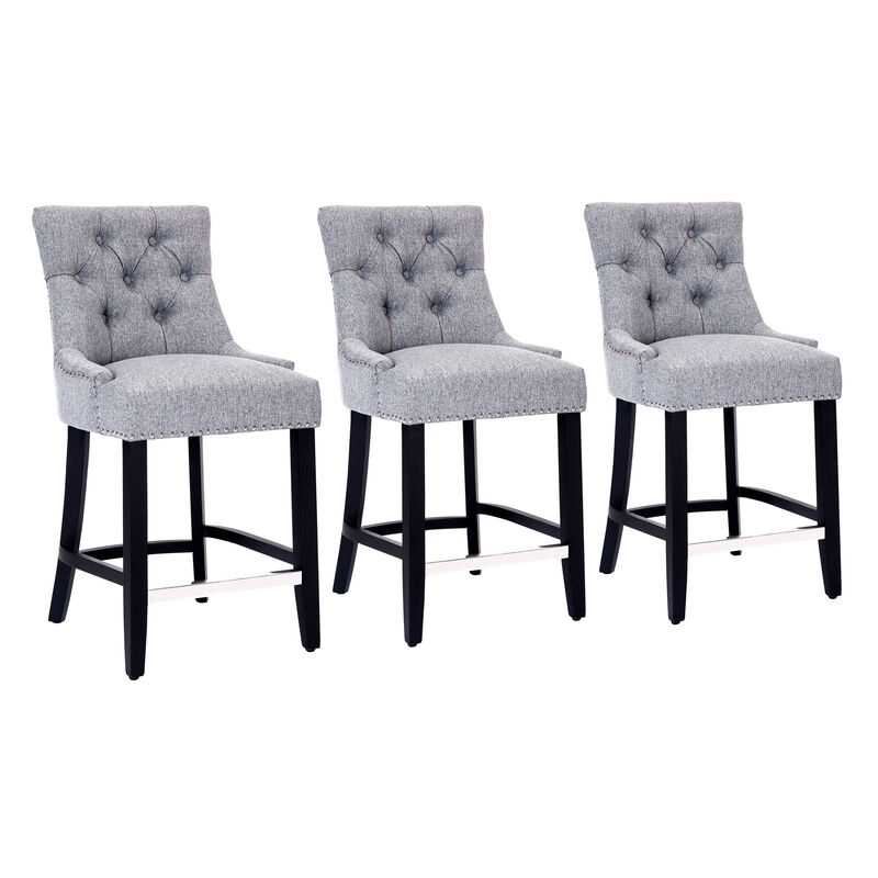 WestinTrends 24" Linen Fabric Tufted Upholstered Counter Stool (Set of 3)