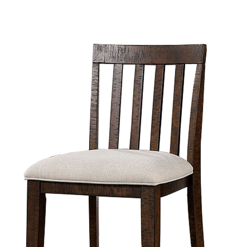 Shaw 25 Inch, Counter Height Chair, Slatted Back, Beige Seat, Brown Wood-Benzara