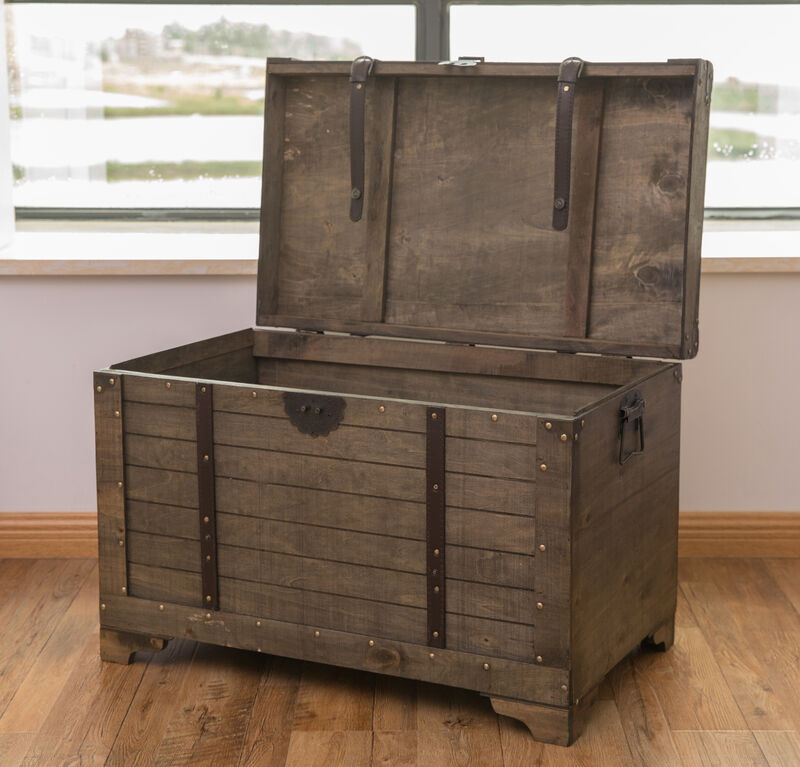 Old Fashioned Large Natural Wood Storage Trunk and Coffee Table