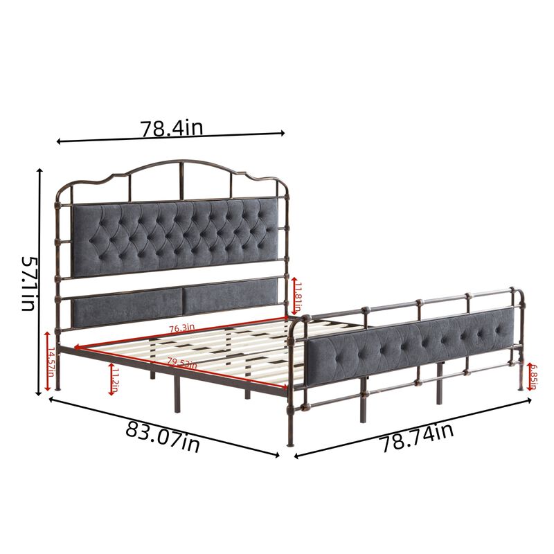 King size High Boad Metal bed with soft head and tail, no spring, easy to assemble, no noise