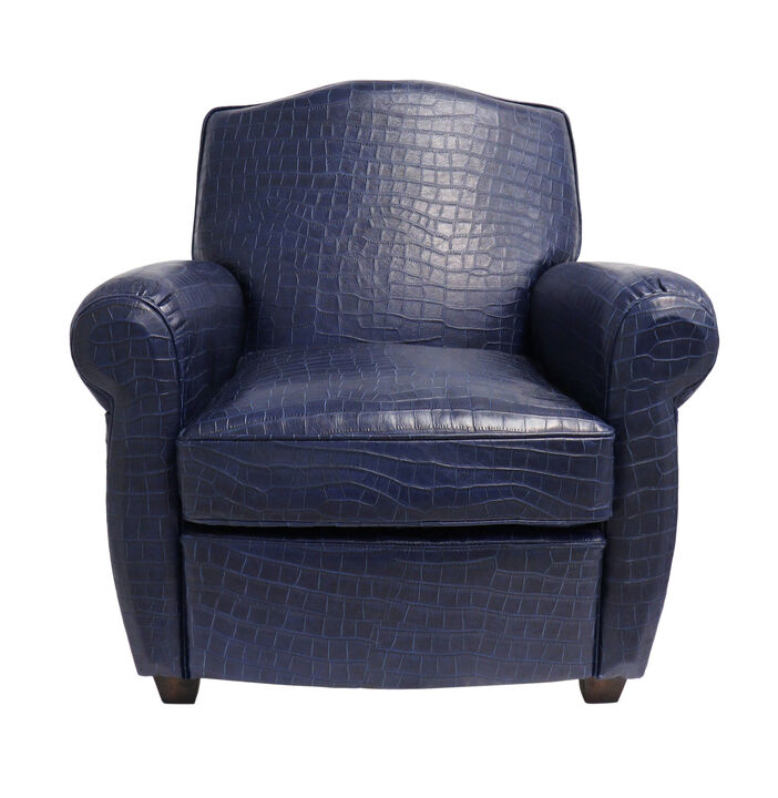 Pasargad Home Vicenza Collection Leather Wing Chair, Blue