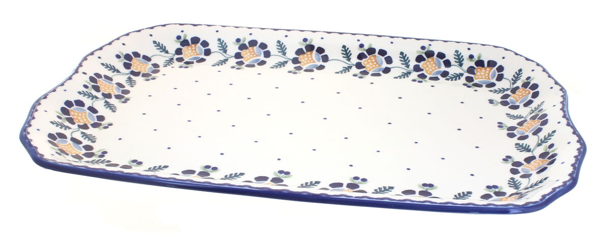 Blue Rose Polish Pottery Blue Violet Large Rectangular Serving Dish