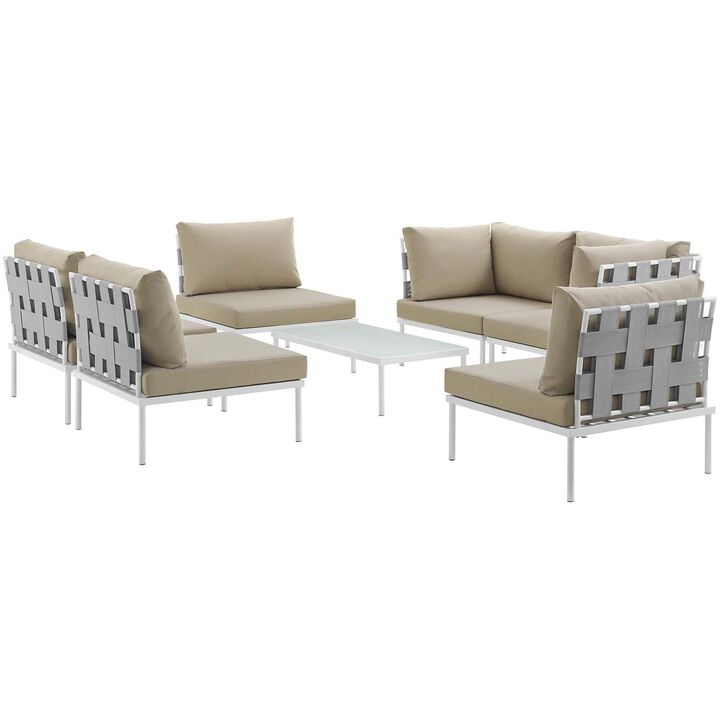 Harmony 7 Piece Outdoor Patio Aluminum Sectional Sofa Set - White Beige