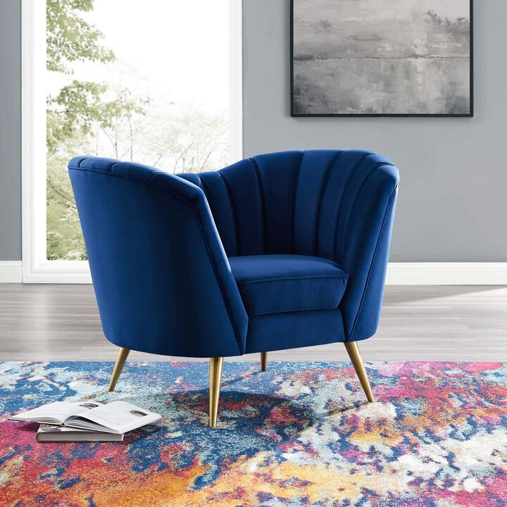 Modway Opportunity Channel Tufted Performance Velvet Accent Armchair in Navy