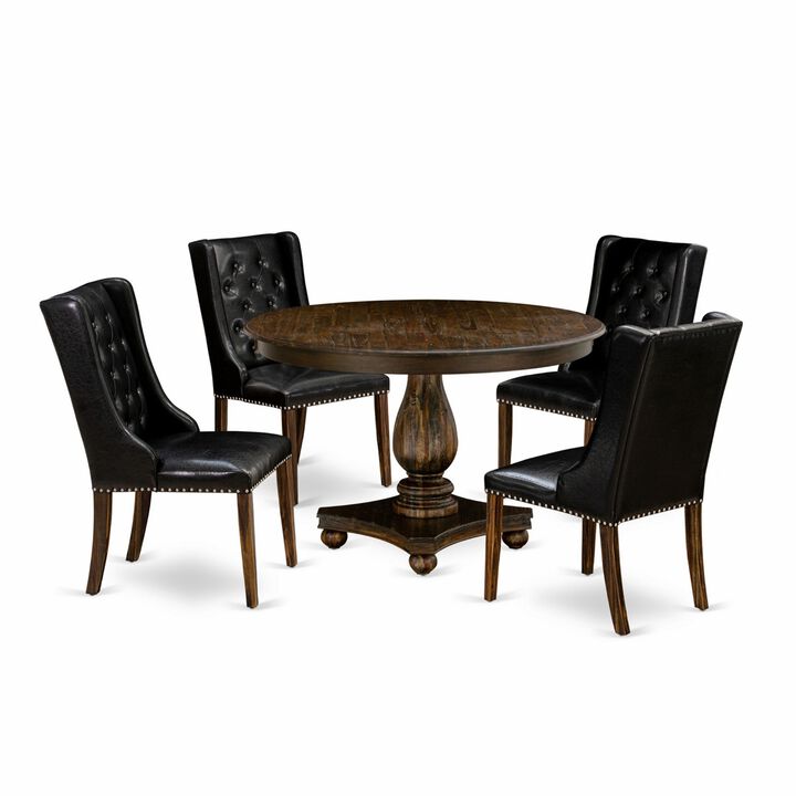East West Furniture F2FO5-749 5Pc Dining Set - Round Table and 4 Parson Chairs - Distressed Jacobean Color