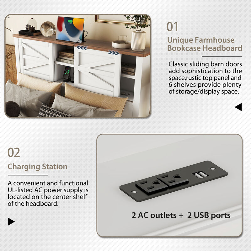 Merax Farmhouse Platform Bed with Charging Station