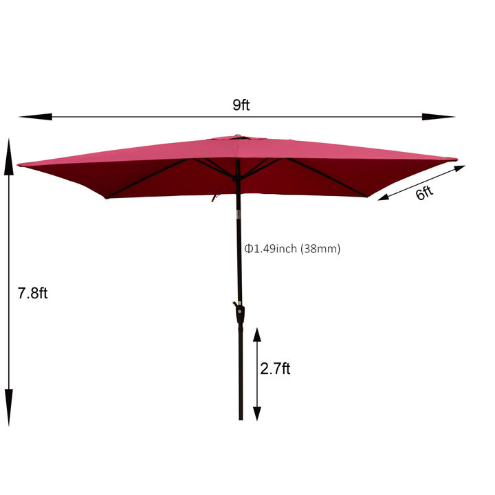 6 x 9ft Patio Umbrella Outdoor Waterproof Umbrella with Crank and Push Button Tilt without flap for Garden Backyard Pool Swimming Pool Market