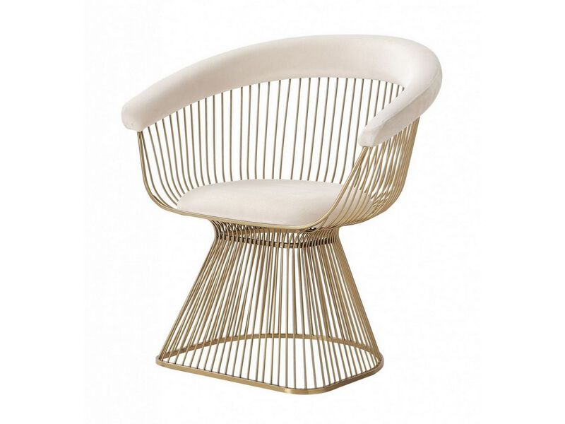 28 Inch Slated Metal Body Dining Chair, Beige and Gold - Benzara