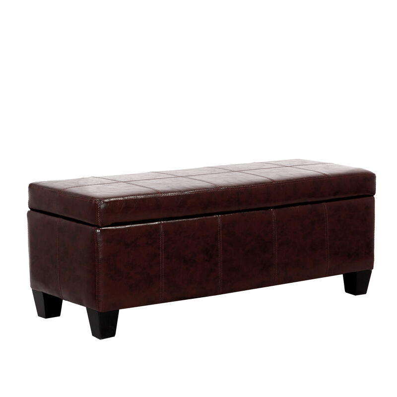 WestinTrends 42" Wide Faux Leather Rectangle Ottoman With Storage