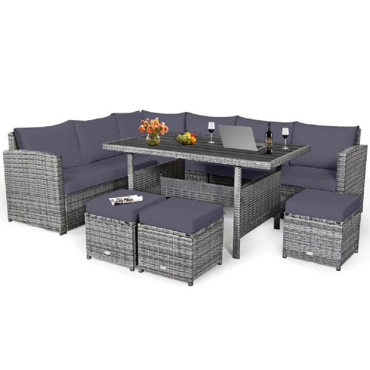 Mondawe 7 Pieces Outdoor Wicker Sectional Sofa Set with Dining Table
