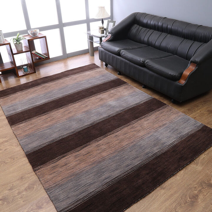 RUGSOTIC CARPETS HAND KNOTTED LOOM WOOL ECO-FRIENDLY AREA RUGS  - 5'x8', Rectangle, Dark Brown Beige Color, Contemporary Modern Design, High Pile Handmade Anti Skid Rugs for Living Room (L00206)