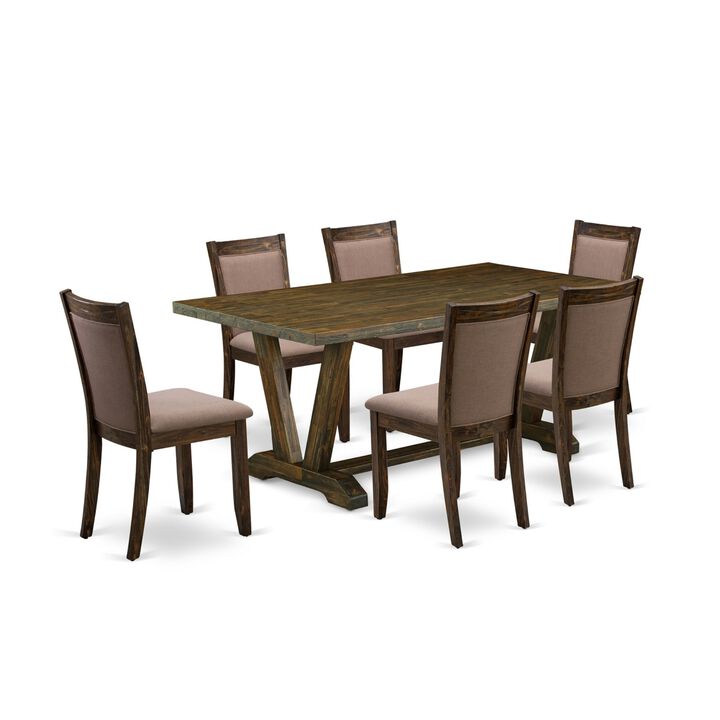 East West Furniture V777MZ748-7 7Pc Dinette Set - Rectangular Table and 6 Parson Chairs - Multi-Color Color