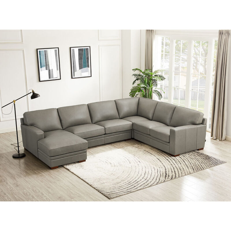 Dillon Top Grain Leather U-Shaped Sectional with Left Chaise