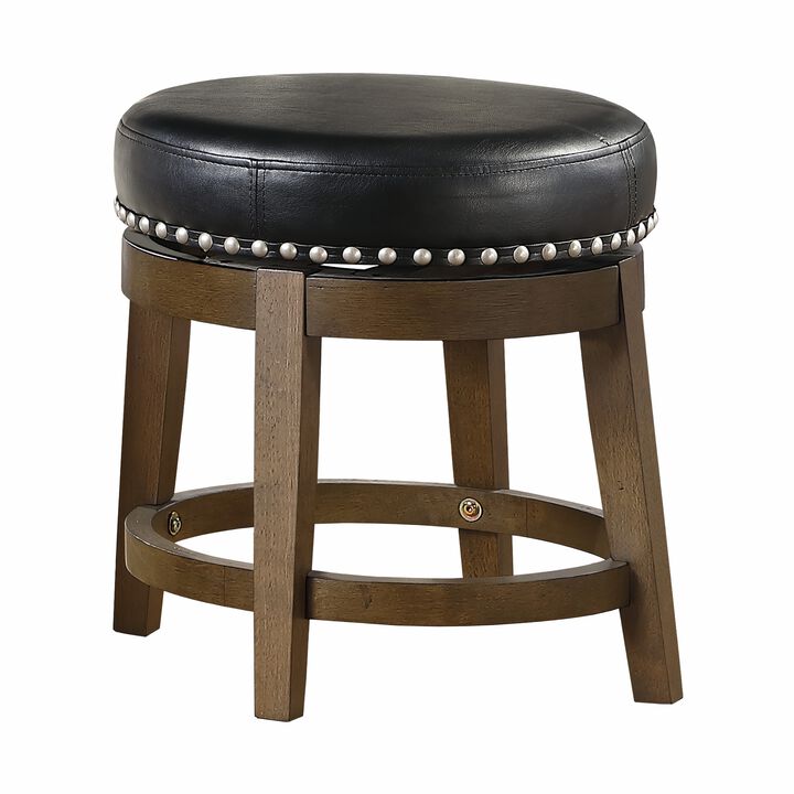 Bara 20 Inch Swivel Dining Stool, Round Faux Leather, Brown, Set of 2 - Benzara