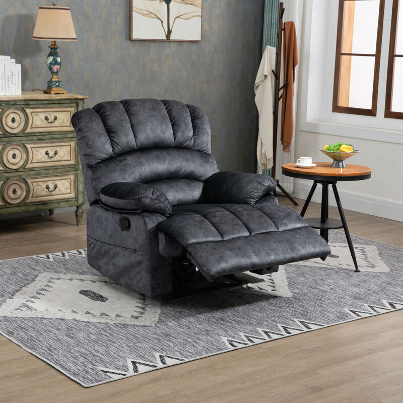 Large Manual Recliner Chair In Fabric For Living Room, Gray