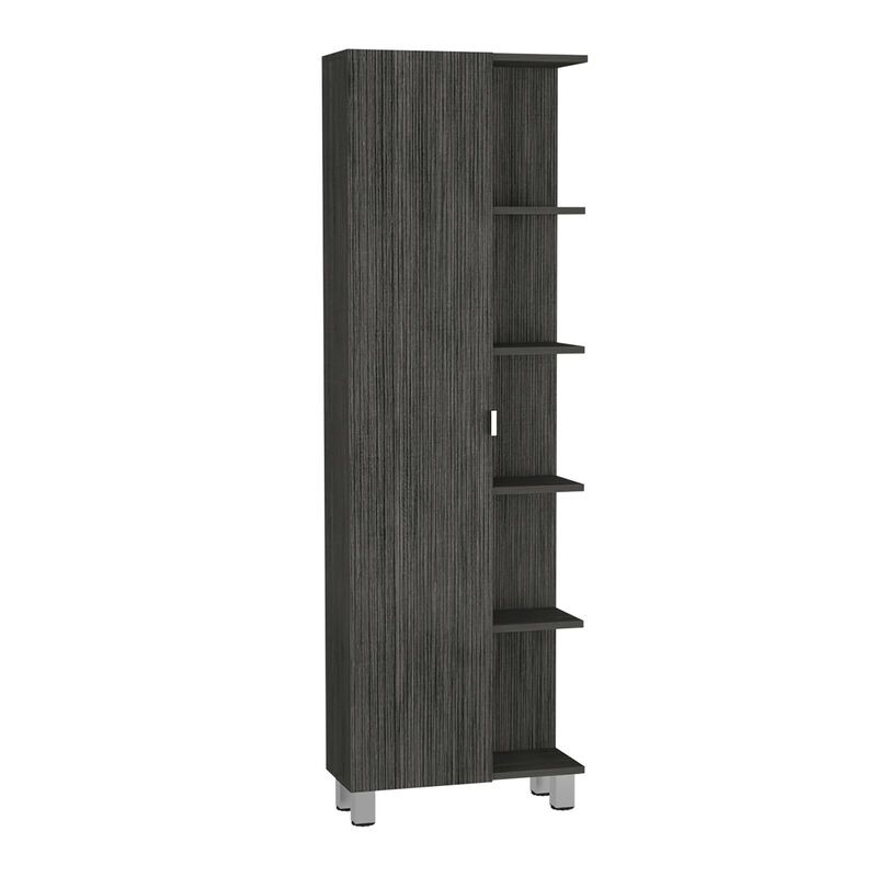 DEPOT E-SHOP Venus Linen Single Door Cabinet, Five External Shelves, Four Interior Shelves, Black