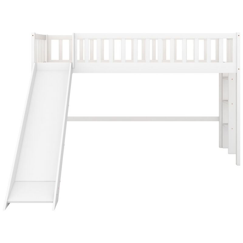 Twin Size Low Loft Bed with Ladder and Slide