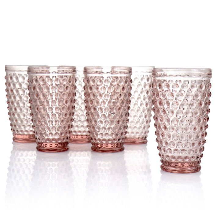 Martha Stewart 6 Piece Hobnail Handmade Glass Tumbler Set in Pink