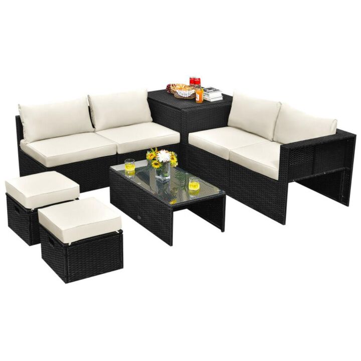 Hivvago 8 Pieces Patio Furniture Set with Storage Box and Waterproof Cover