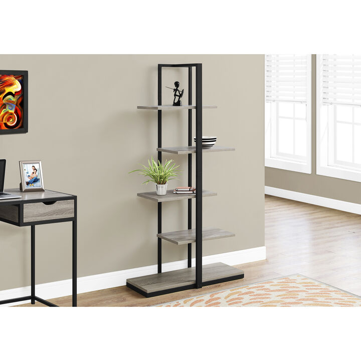 Monarch Specialties I 7232 Bookshelf, Bookcase, Etagere, 5 Tier, 60"H, Office, Bedroom, Metal, Laminate, Brown, Black, Contemporary, Modern