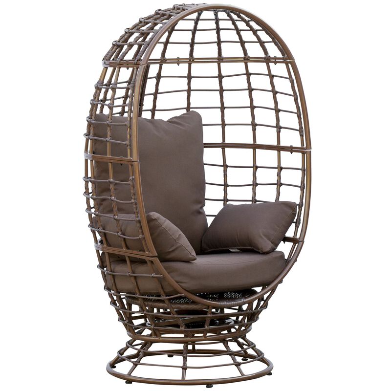 Wicker Egg Chair, 360 Rotating Indoor Outdoor Boho Basket Seat with Cushion and Pillows for Backyard, Porch, Patio, Garden, Handwoven All-Weather PE Rattan, Steel Frame, Brown