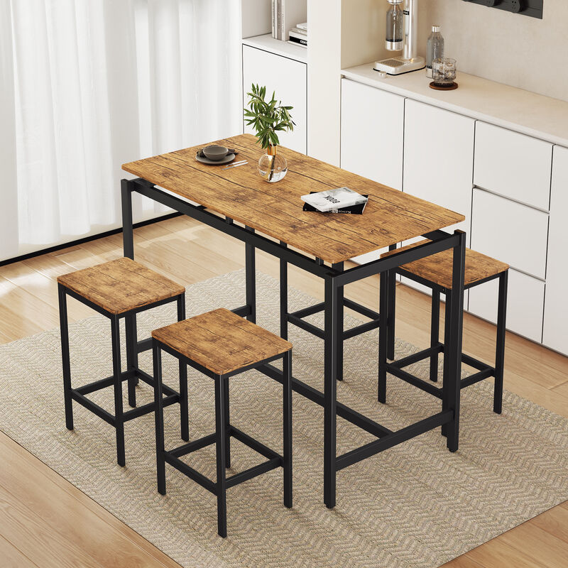 Merax 5-Piece Kitchen Counter Height Table Set, Industrial Dining Table with 4 Chairs