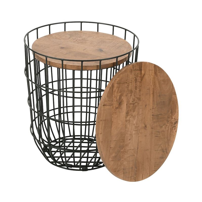 Jofran Global Archive Nested Storage Solid Wood and Metal Basket End Tables (Set of 2)