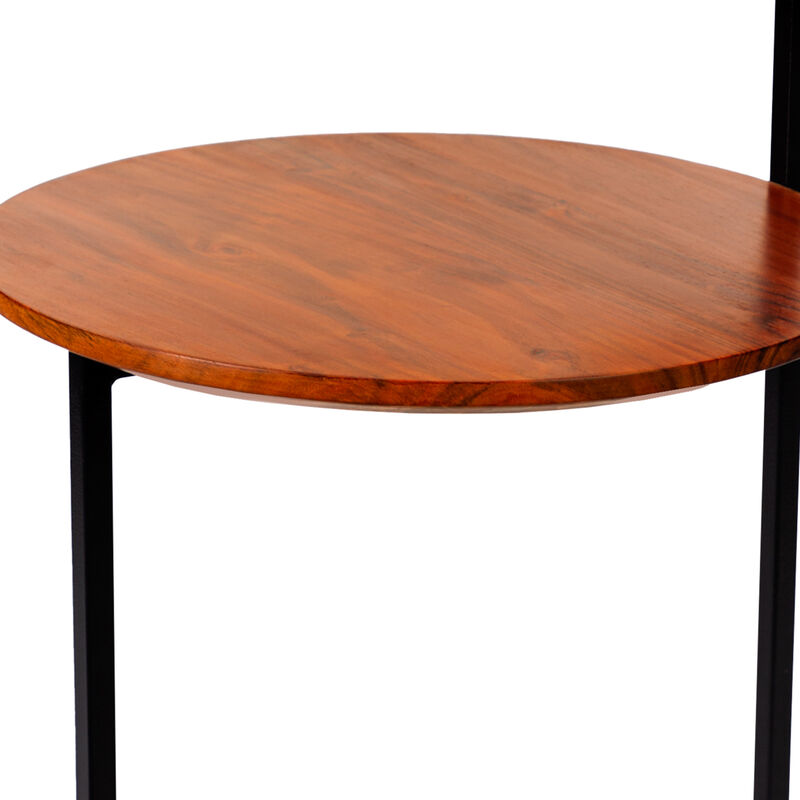 Geo Collection 21 Inch Round Acacia Wood Accent End Table with 2 Tier Tabletops, Brown, Black