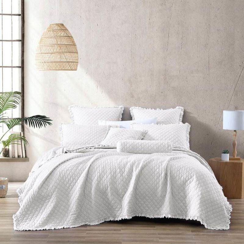 Farmhouse Microfiber Diamond Quilted Bedspread Set Frayed Edges