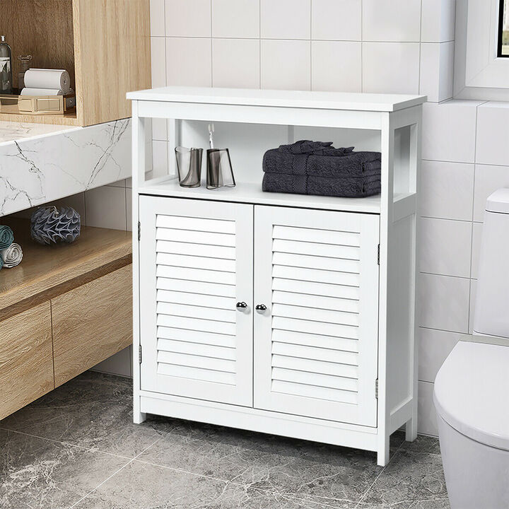 Costway Bathroom Storage Wood Floor Cabinet with Double Shutter Door White