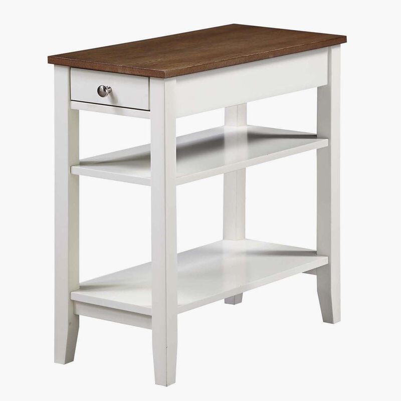 Convenience Concepts American Heritage 1 Drawer Chairside End Table with Shelves, 23.5 x 11.25 x 24, Driftwood Top/White Frame