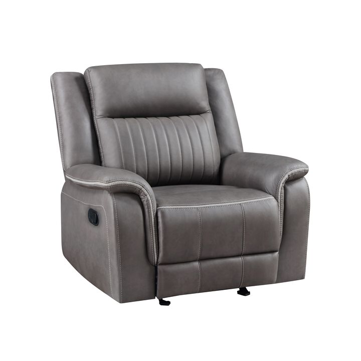Viann Manual Glider Recliner Chair, Tufted Gray Polyester, Pillow Top - Benzara