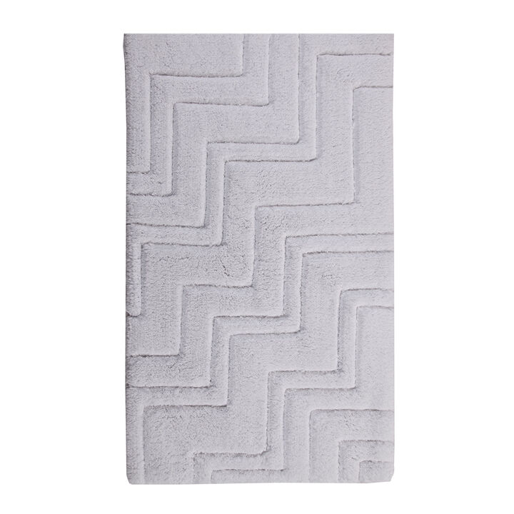 Zig Zag Pattern Cotton Non-Skid Back Bath Rug 24" x 40" White by Castle Hill London