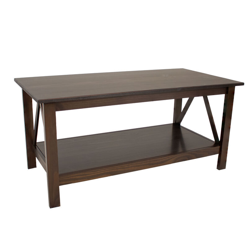 Sunnydaze Solid Pine Coffee Table with Shelf - Dark Brown - 43.5 in